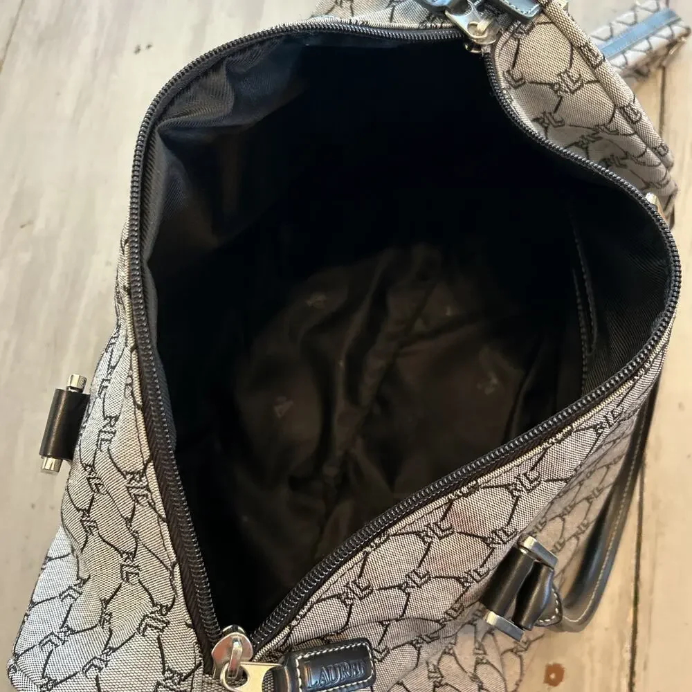 Vtg Lauren Ralph Lauren Monogram Duffle Travel Overnight Bag Gray Black